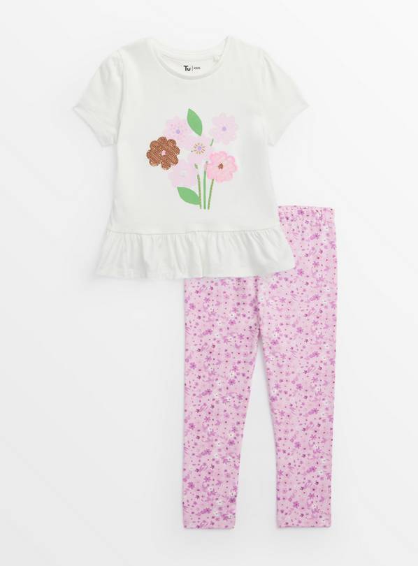 Floral Print T-Shirt & Pink Leggings Set  1-2 years